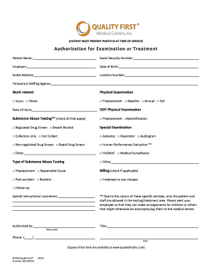 Authorization for Examination or Treatment