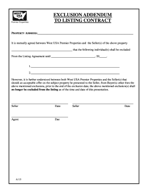 Exclusion Addendum to Listing Contract