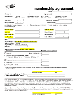 Equinox Fitness Club Membership Agreement