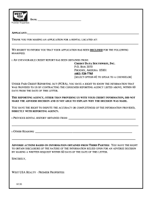 Rental Application Denial Notice