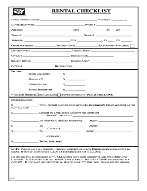 Rental Checklist Form