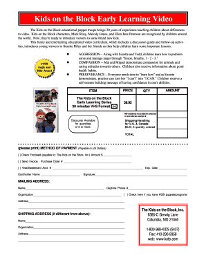 Kids on the Block Early Learning Video Order Form