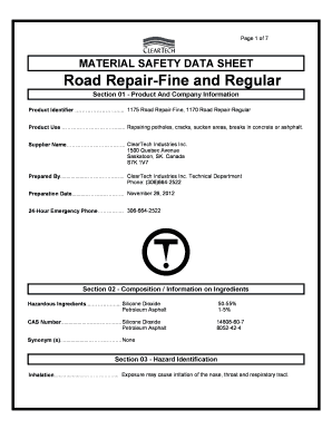 Break sheet template - Road RepairFine and Regular