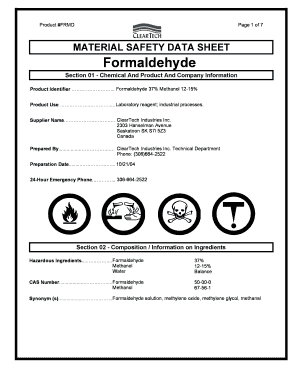 Material Safety Data Sheet for Formaldehyde