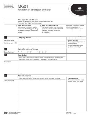 UK MG01 Mortgage or Charge Registration Form