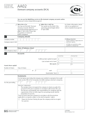 UK Dormant Company Accounts Form AA02