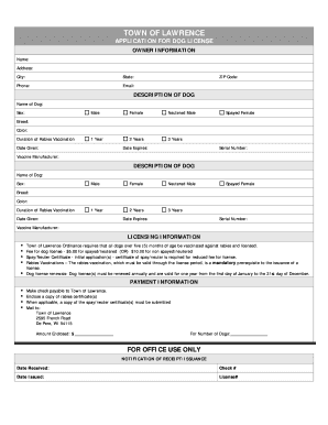 Town of Lawrence Dog License Application