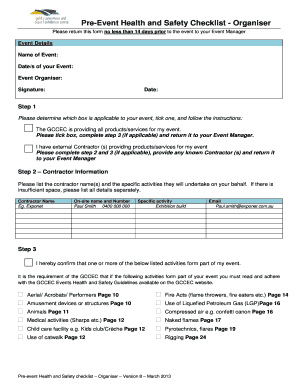 Pre-Event Health and Safety Checklist - Organiser