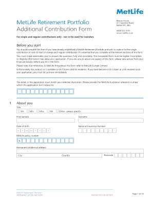 MetLife Retirement Portfolio Additional Contribution Form