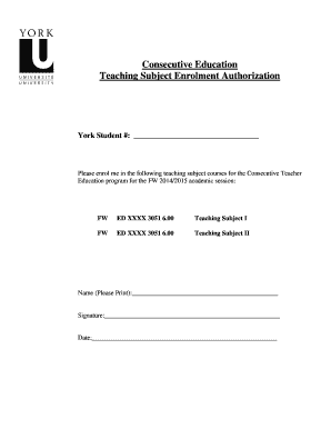 Consecutive Education Teaching Subject Enrolment Authorization