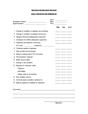 Daily Excavation Checklist