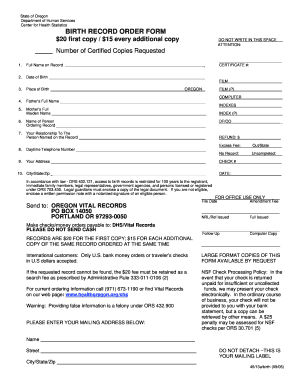 Oregon Birth Record Order Form