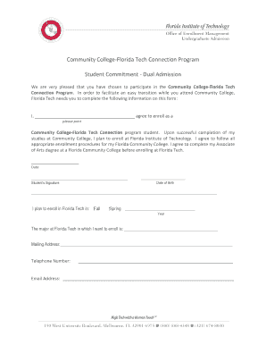 Community College-Florida Tech Connection Program Student Commitment
