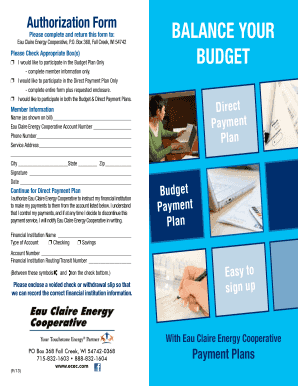 Eau Claire Energy Cooperative Payment Authorization Form