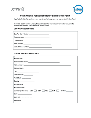 International Foreign Currency Bank Details Form
