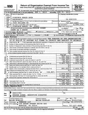 Form 990 2012 Virginia Beach SPCA