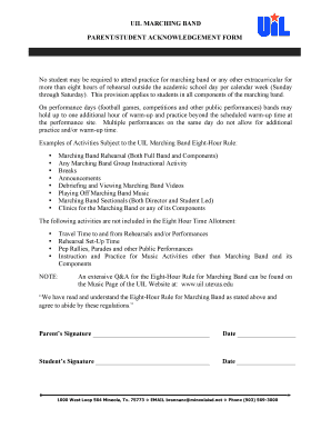 UIL Marching Band Eight-Hour Rule Acknowledgement Form