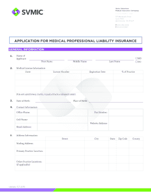 Medical Professional Liability Insurance Application