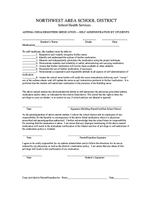 Asthma Inhaler Self-Administration Form