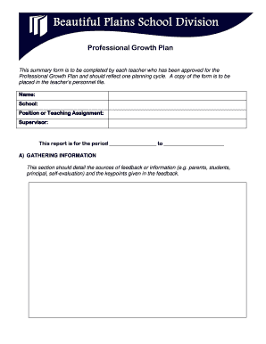 Professional Growth Plan This summary form is to be completed by each teacher who has been approved for the Professional Growth Plan and should reflect one planning cycle - bpsd mb