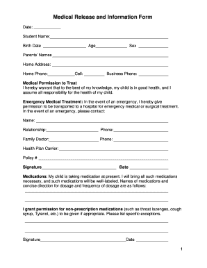 Medical Release and Information Form