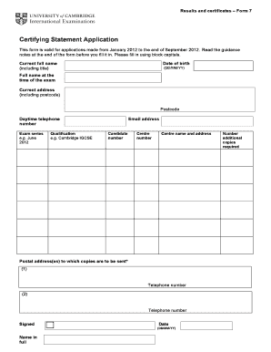 Certifying Statement Application Form 7