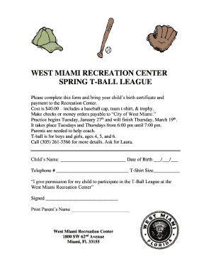 West miami recreation center spring t-ball league - City of West Miami