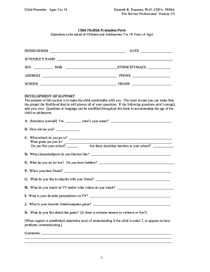 Child Fire Risk Evaluation Form