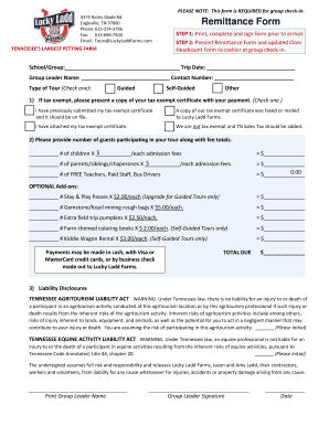 Lucky Ladd Farms Group Check-In Remittance Form