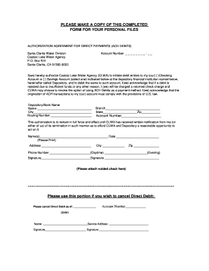 Authorization Agreement for Direct Payments (ACH Debits)