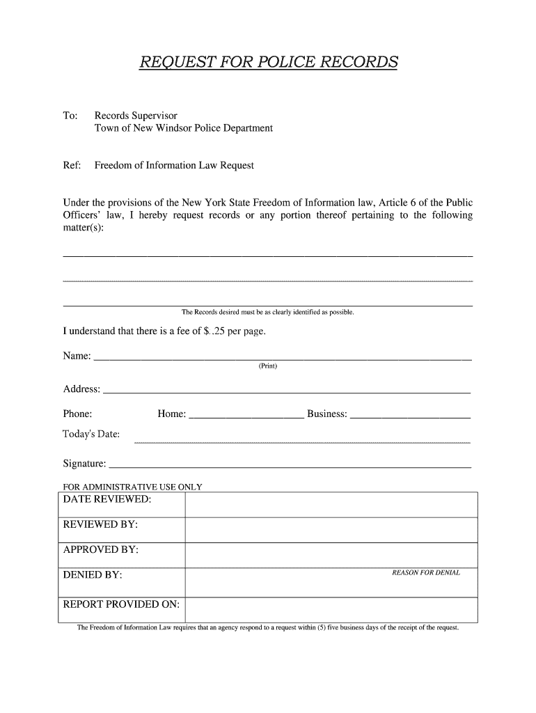 Fillable Online town newwindsor ny REQUEST FOR POLICE RECORDS town