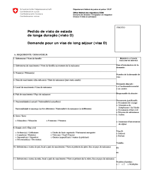Swiss Long Stay Visa Application Form