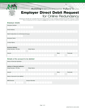 Employer Direct Debit Request for Online Redundancy
