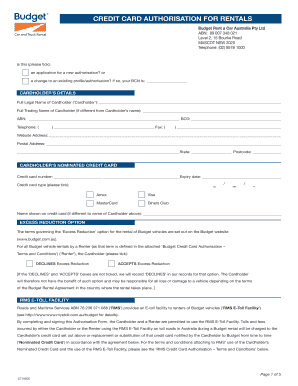 Credit Card Authorisation for Rentals