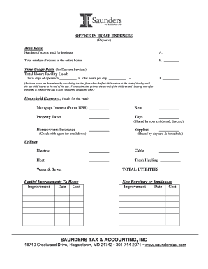 Daycare Office in Home Expenses Form