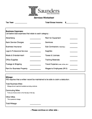 Business Expenses Worksheet