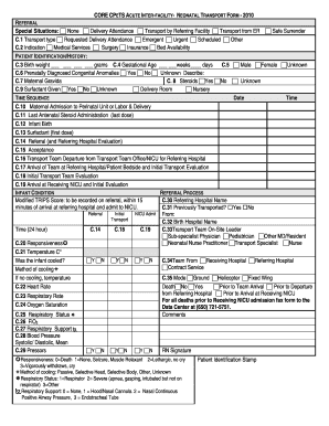 Neonatal Transport Form