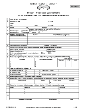 Broker-Wholesaler Questionnaire