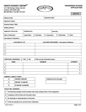 Rainier Insurance Fireworks Stand Application