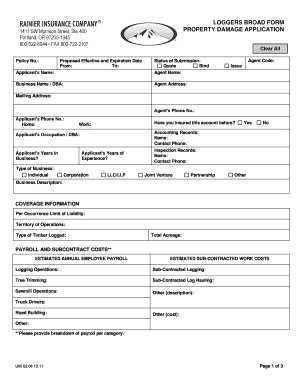 Loggers Broad Form Property Damage Application