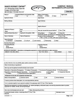 Rainier Insurance Cameras/Musical Instruments Application