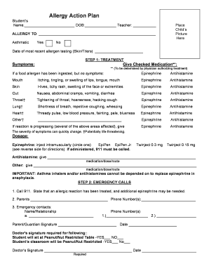 Allergy Action Plan Form