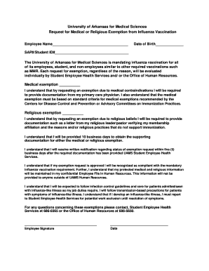 University of Arkansas Influenza Vaccination Exemption Request