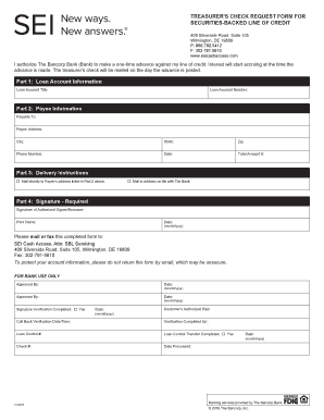 Treasurer’s Check Request Form for Securities-Backed Line of Credit