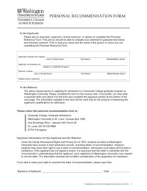 Personal Recommendation Form