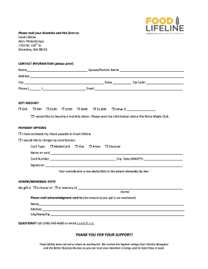 Food Lifeline Donation Form