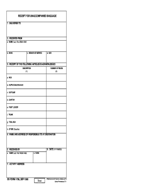 Receipt for Unaccompanied Baggage