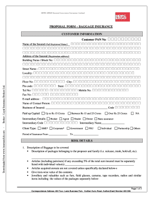 Baggage Insurance Proposal Form