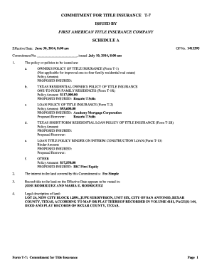 Texas Title Insurance Commitment Form T-7