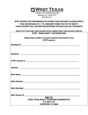 WTRT Bank Draft Authorization